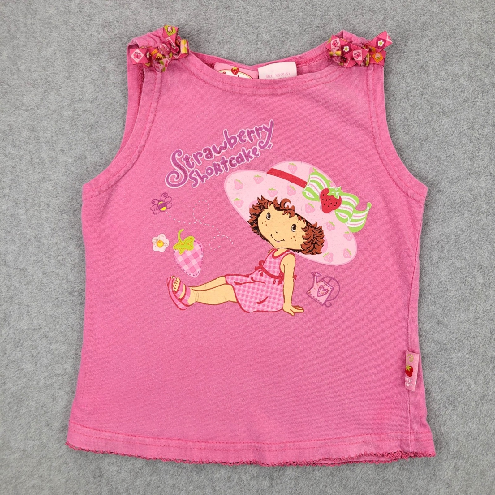 Strawberry Shortcake Tank Top Kids Xs 4-5 Pink Y2k Graphic Bows 2004